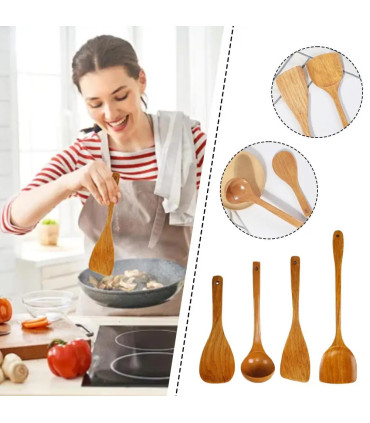 [4pcs] Ensemble d\'ustensiles de cuisine en bois, cuillères en bois pour la cuisine, ustensiles,