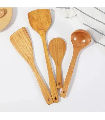 [4pcs] Ensemble d\'ustensiles de cuisine en bois, cuillères en bois pour la cuisine, ustensiles,