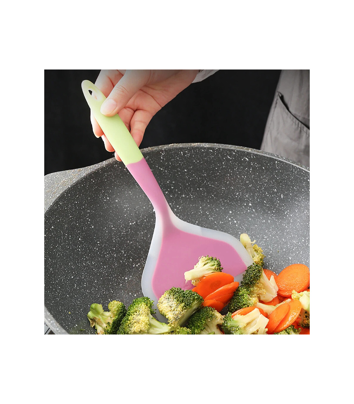 [1PC green] Spatule à jade en silicone multicolore, poêle antiadhésive, spatule à frire résista