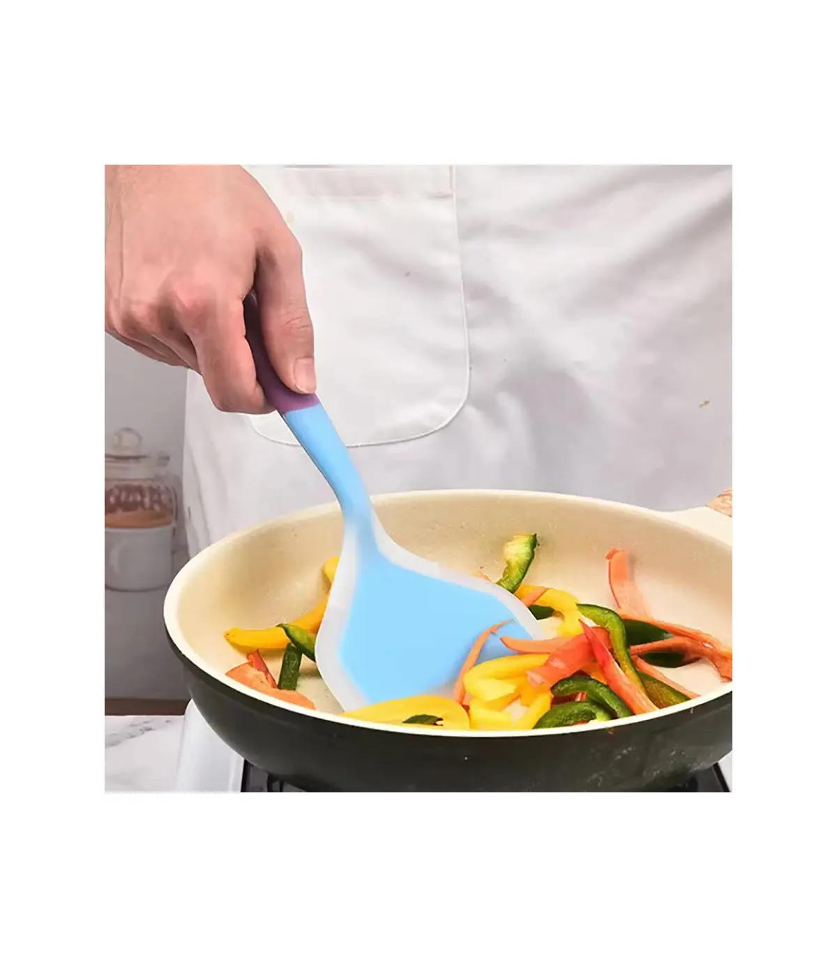 [1PC blue] Spatule à jade en silicone multicolore, poêle antiadhésive, spatule à frire résistan