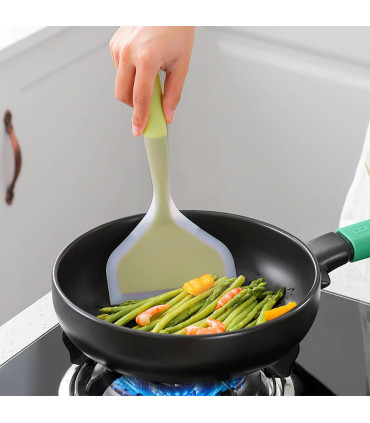 [1PC blue] Spatule à jade en silicone multicolore, poêle antiadhésive, spatule à frire résistan