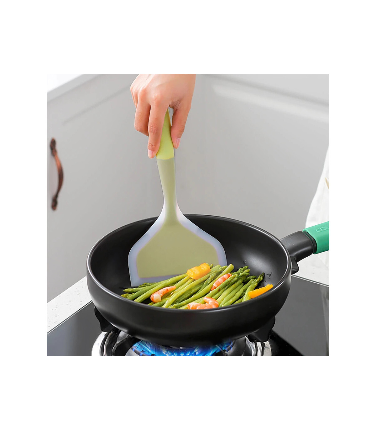 [1PC blue] Spatule à jade en silicone multicolore, poêle antiadhésive, spatule à frire résistan