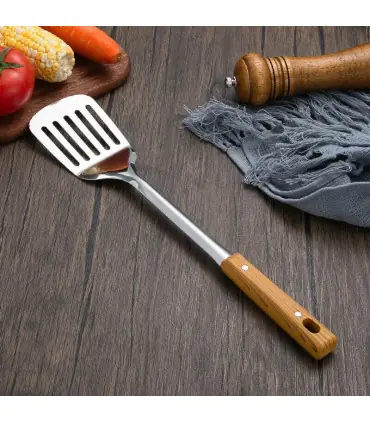 [Leaky shovel] Spatule à manche en Imitation de Grain de bois en acier inoxydable, pelle qui fu