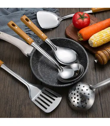 [Leaky shovel] Spatule à manche en Imitation de Grain de bois en acier inoxydable, pelle qui fu