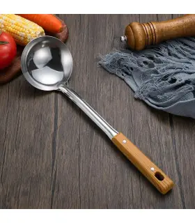 [Spoon] Spatule à manche en Imitation de Grain de bois en acier inoxydable, pelle qui fuit, cui