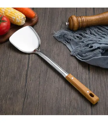 [Spoon] Spatule à manche en Imitation de Grain de bois en acier inoxydable, pelle qui fuit, cui