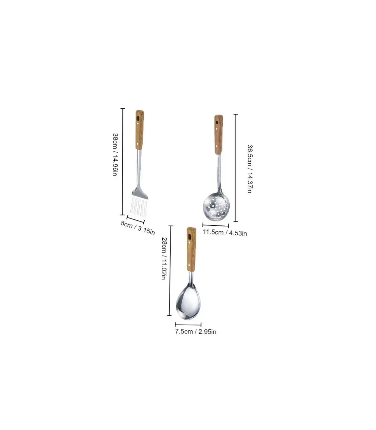 [Spoon] Spatule à manche en Imitation de Grain de bois en acier inoxydable, pelle qui fuit, cui