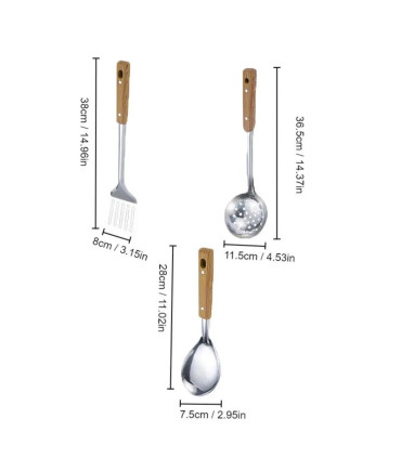 [Spatula] Spatule à manche en Imitation de Grain de bois en acier inoxydable, pelle qui fuit, c