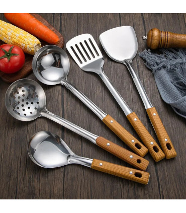 [Strainer] Spatule à manche en Imitation de Grain de bois en acier inoxydable, pelle qui fuit, 