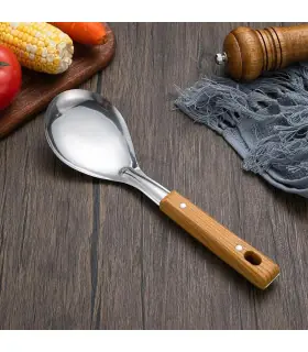 [Rice spoon] Spatule à manche en Imitation de Grain de bois en acier inoxydable, pelle qui fuit