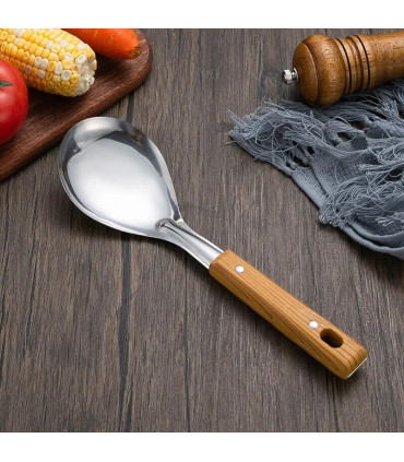 [Rice spoon] Spatule à manche en Imitation de Grain de bois en acier inoxydable, pelle qui fuit