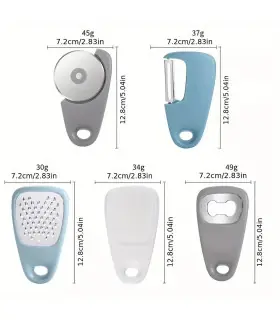 [1 Set(5Pcs) Blue] Ensemble d\'outils de cuisine multifonctionnels 5 en 1, éplucheur, coupe-Pizz