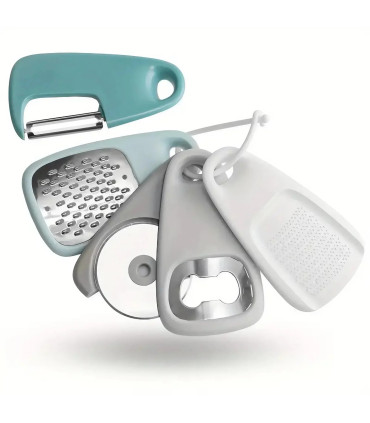 [1 Set(5Pcs) Blue] Ensemble d\'outils de cuisine multifonctionnels 5 en 1, éplucheur, coupe-Pizz