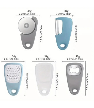 [1 Set(5Pcs) Blue] Ensemble d\'outils de cuisine multifonctionnels 5 en 1, éplucheur, coupe-Pizz