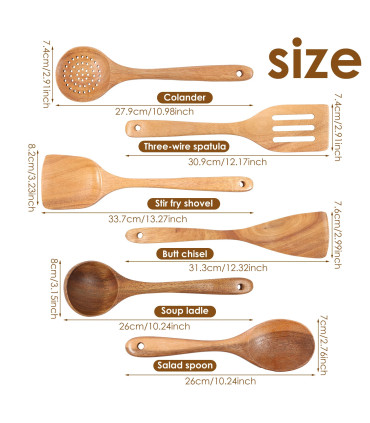 [Wood no Holder B] Ensemble d\'ustensiles en bois, ensemble d\'ustensiles de cuisine, Kit d\'usten