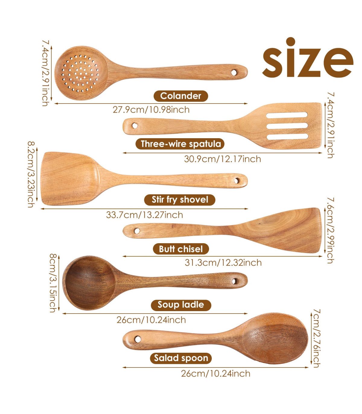 [Wood no Holder B] Ensemble d\'ustensiles en bois, ensemble d\'ustensiles de cuisine, Kit d\'usten