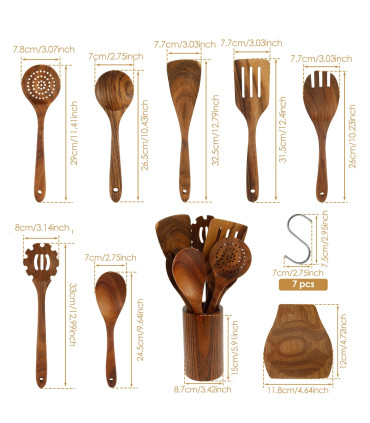 [Wood no Holder B] Ensemble d\'ustensiles en bois, ensemble d\'ustensiles de cuisine, Kit d\'usten