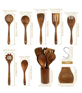 [Wood with Holder A] Ensemble d\'ustensiles en bois, ensemble d\'ustensiles de cuisine, Kit d\'ust