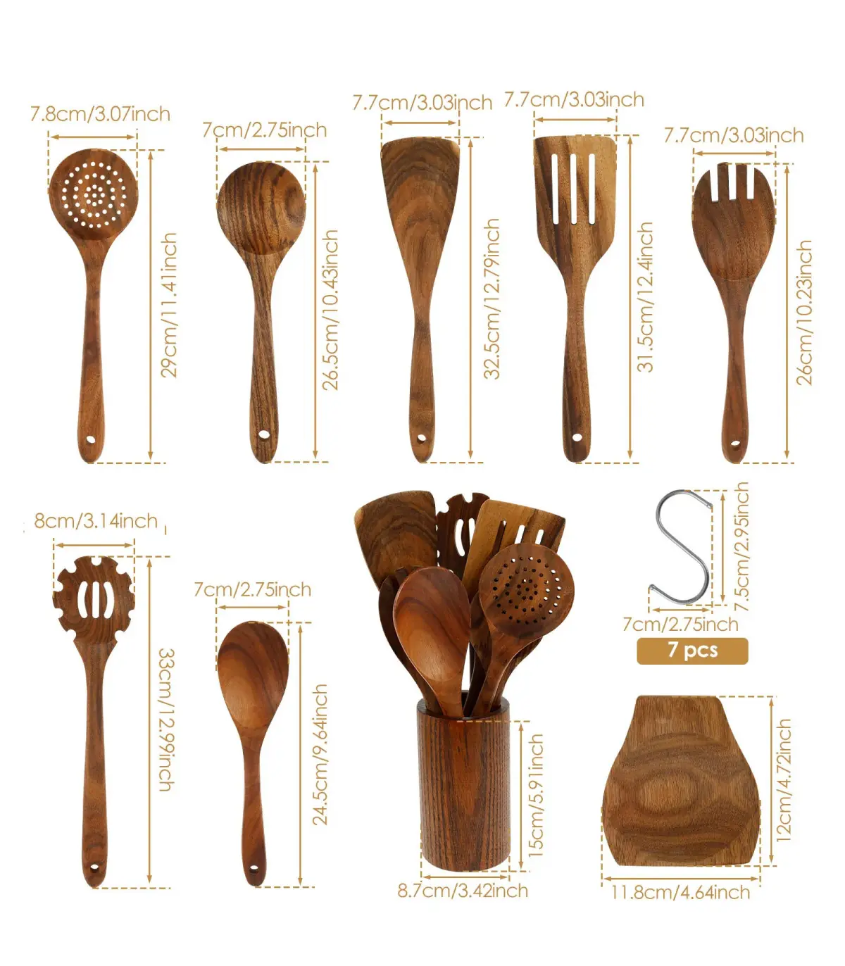 [Wood with Holder A] Ensemble d\'ustensiles en bois, ensemble d\'ustensiles de cuisine, Kit d\'ust