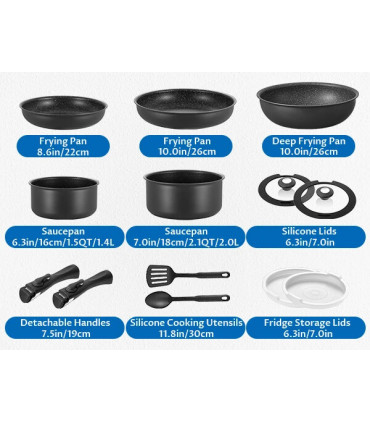 Batterie de cuisine à induction 13 pièces, ensemble de casseroles et poêles antiadhésives avec 