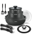 [Black 13-Piece Induction Cookware Set] Non-Stick Pots and Pans with Removable Handles, Stackable Design for RV Camping