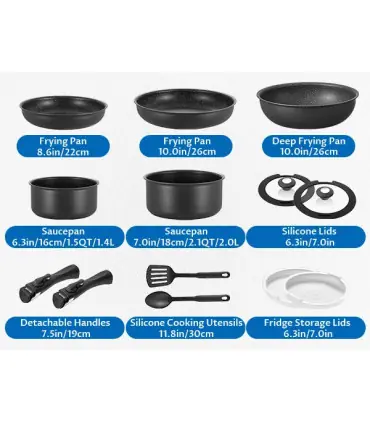 [Black Ensembe de plus de cina pièces Royaume-Uni] Batterie de cuisine à induction 13 pièces, e