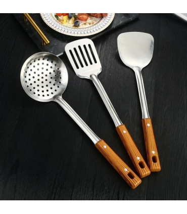 [Leaky shovel] Ensemble de spatule de cuisine en acier inoxydable, manche brûlant, cuillère, pa