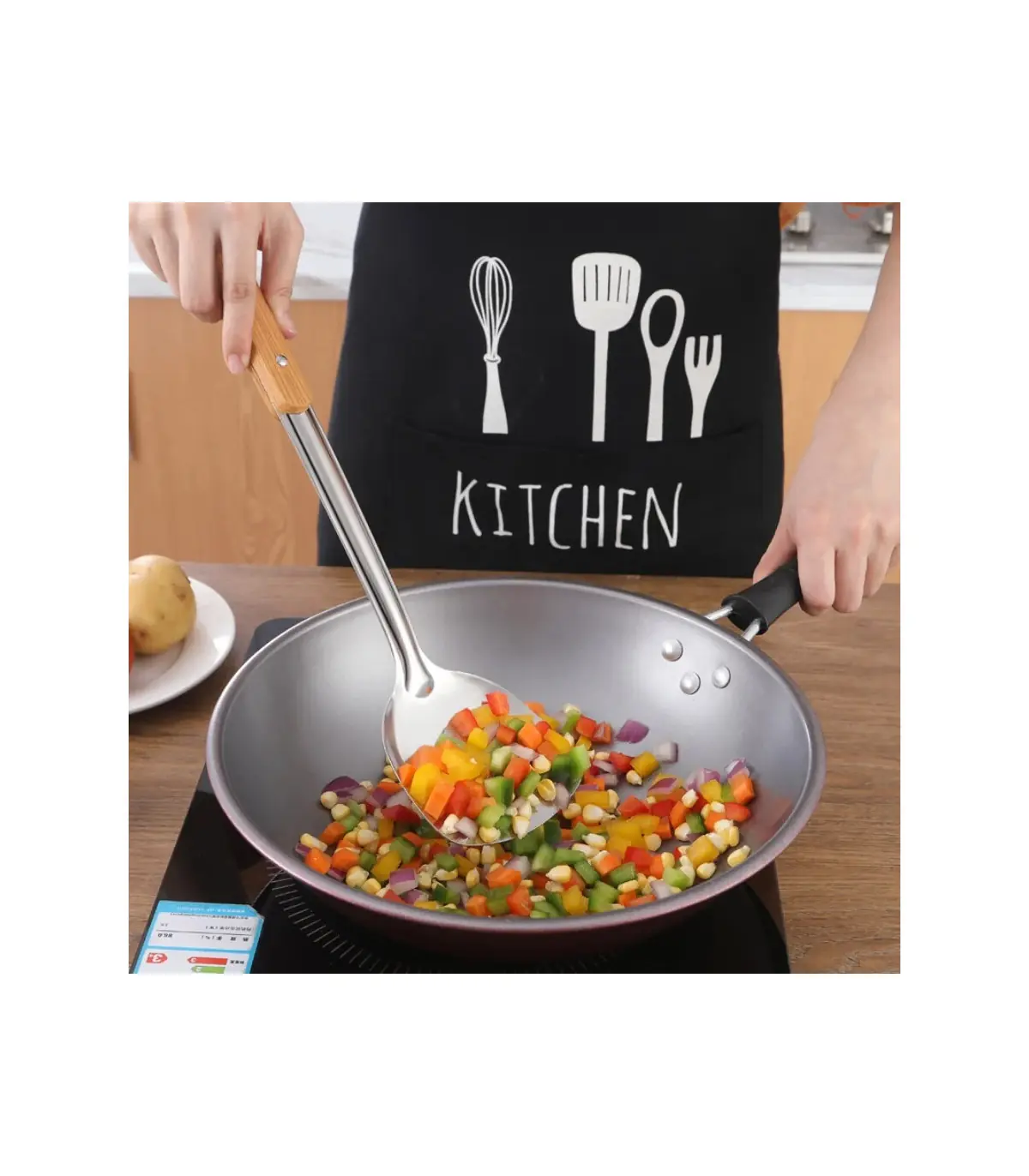 [Spoon] Ensemble de spatule de cuisine en acier inoxydable, manche brûlant, cuillère, passoire,