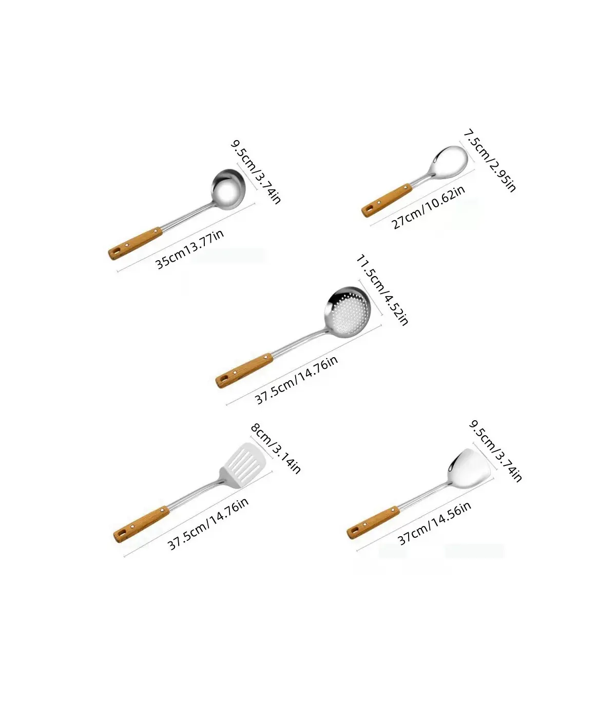 [Spoon] Ensemble de spatule de cuisine en acier inoxydable, manche brûlant, cuillère, passoire,