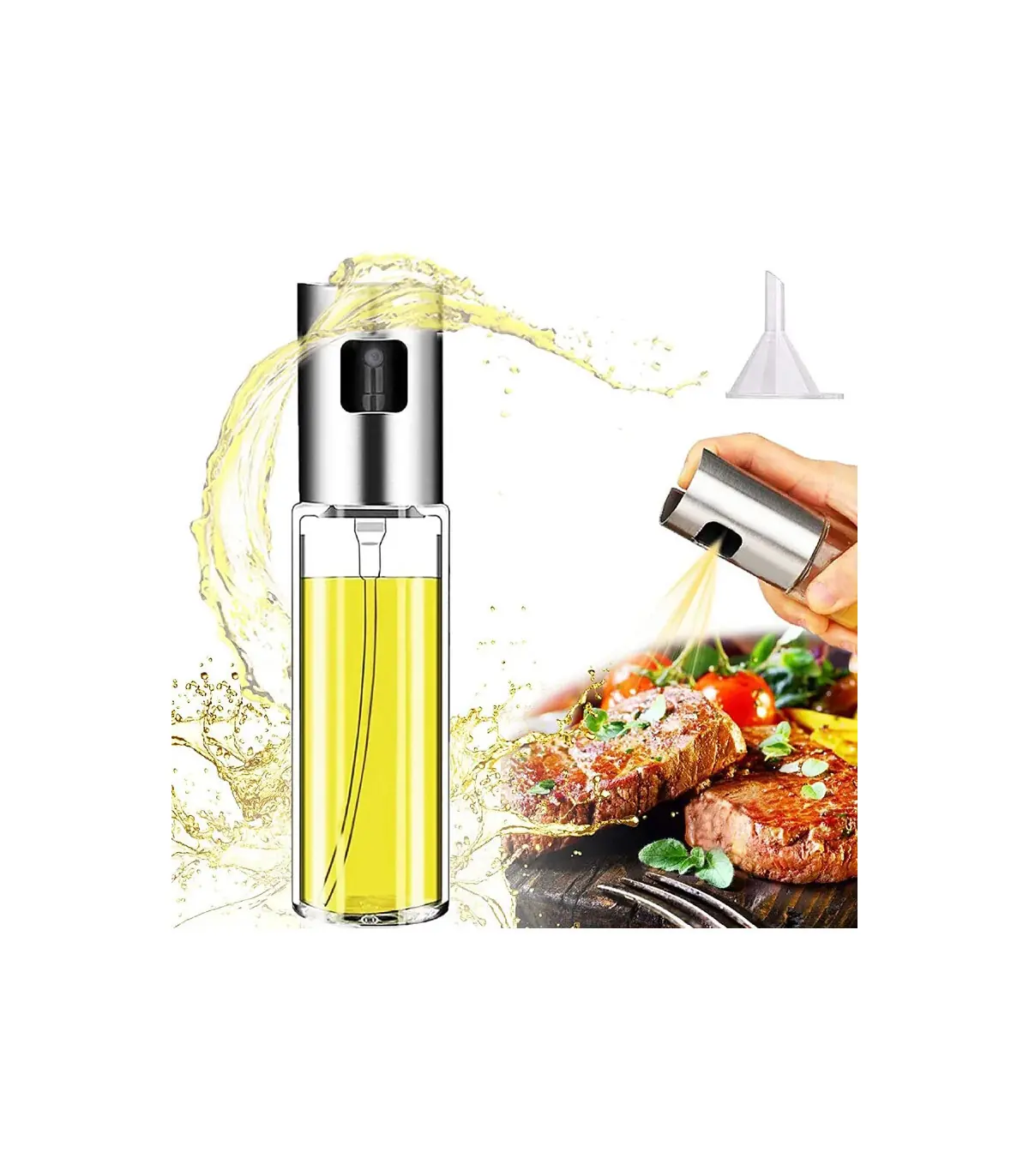 [Silver] Pulvérisateur d\'huile d\'olive, bouteille en verre de qualité alimentaire avec tête de 