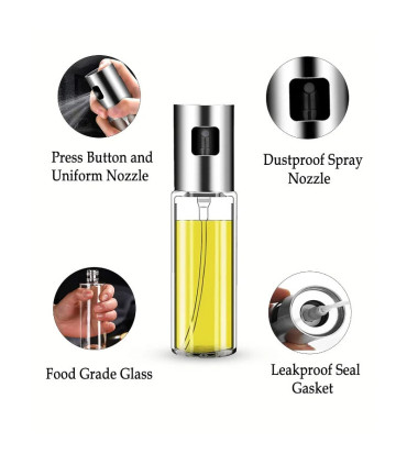 [Silver] Pulvérisateur d\'huile d\'olive, bouteille en verre de qualité alimentaire avec tête de 