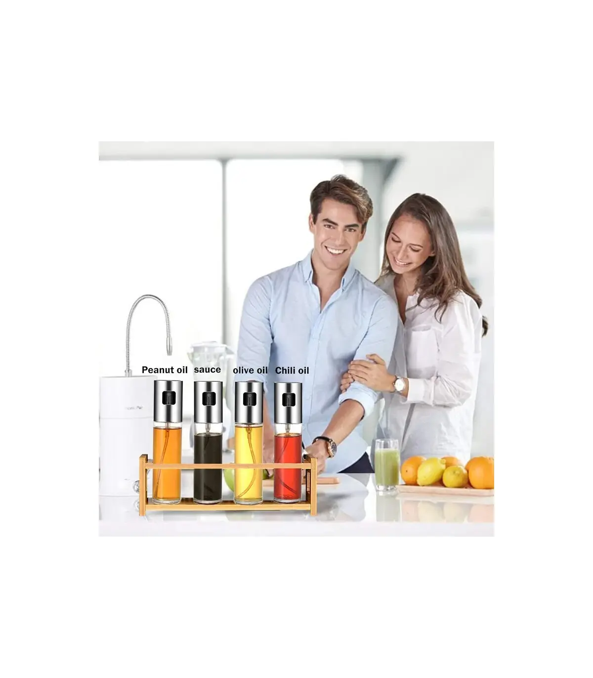 [Silver] Pulvérisateur d\'huile d\'olive, bouteille en verre de qualité alimentaire avec tête de 