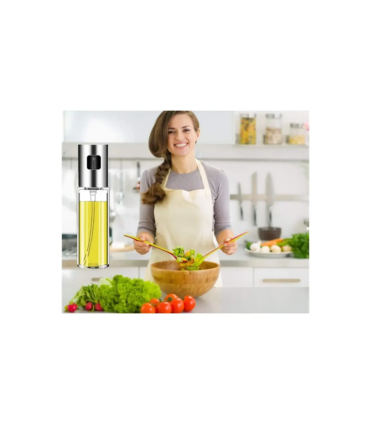 [Silver] Pulvérisateur d\'huile d\'olive, bouteille en verre de qualité alimentaire avec tête de 