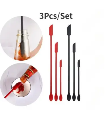 [Black] Spatule en Silicone résistante à la chaleur, manche Long, grattoir à double extrémité e