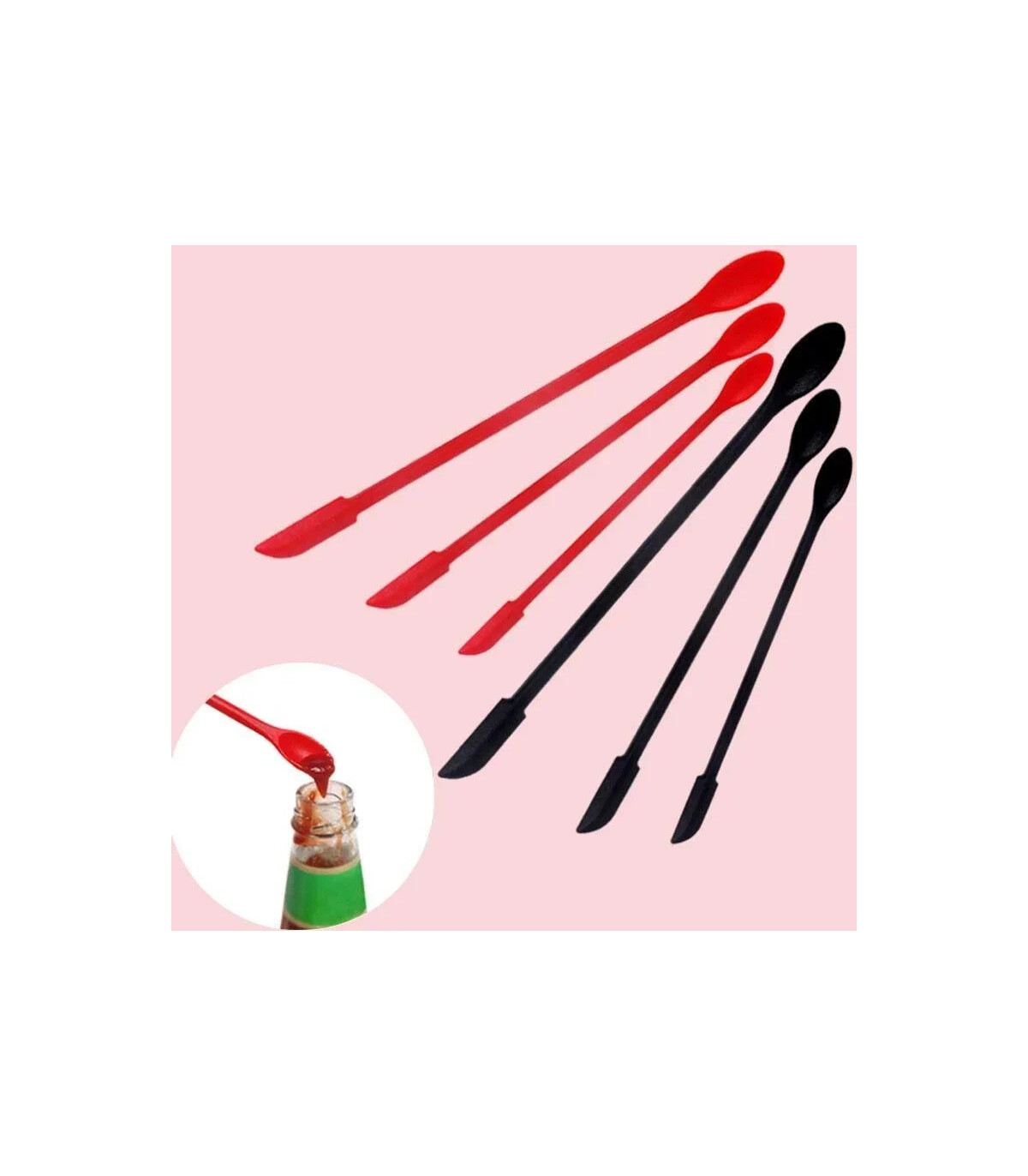 [Black] Spatule en Silicone résistante à la chaleur, manche Long, grattoir à double extrémité e