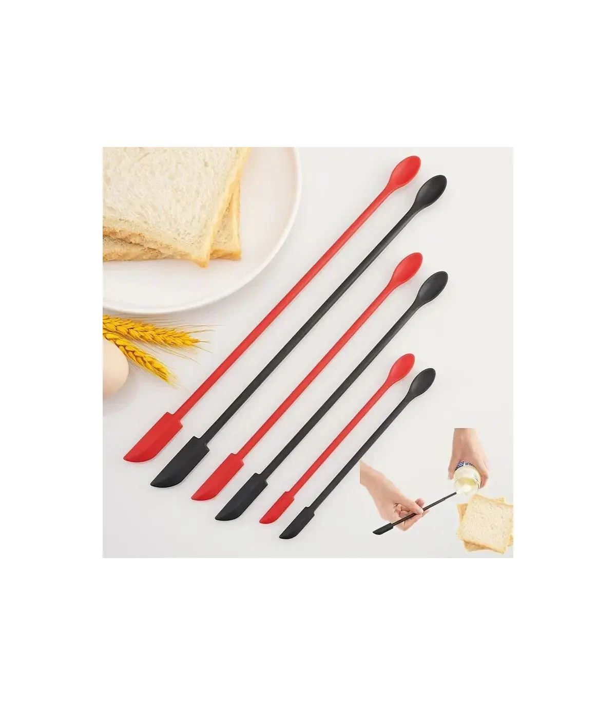 [Black] Spatule en Silicone résistante à la chaleur, manche Long, grattoir à double extrémité e