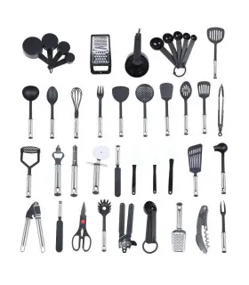 [Black GERMANY] 40 pièces ensemble d\'aide de cuisine en acier inoxydable ustensiles antiadhésif