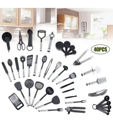 [Black GERMANY] 40 pièces ensemble d\'aide de cuisine en acier inoxydable ustensiles antiadhésif