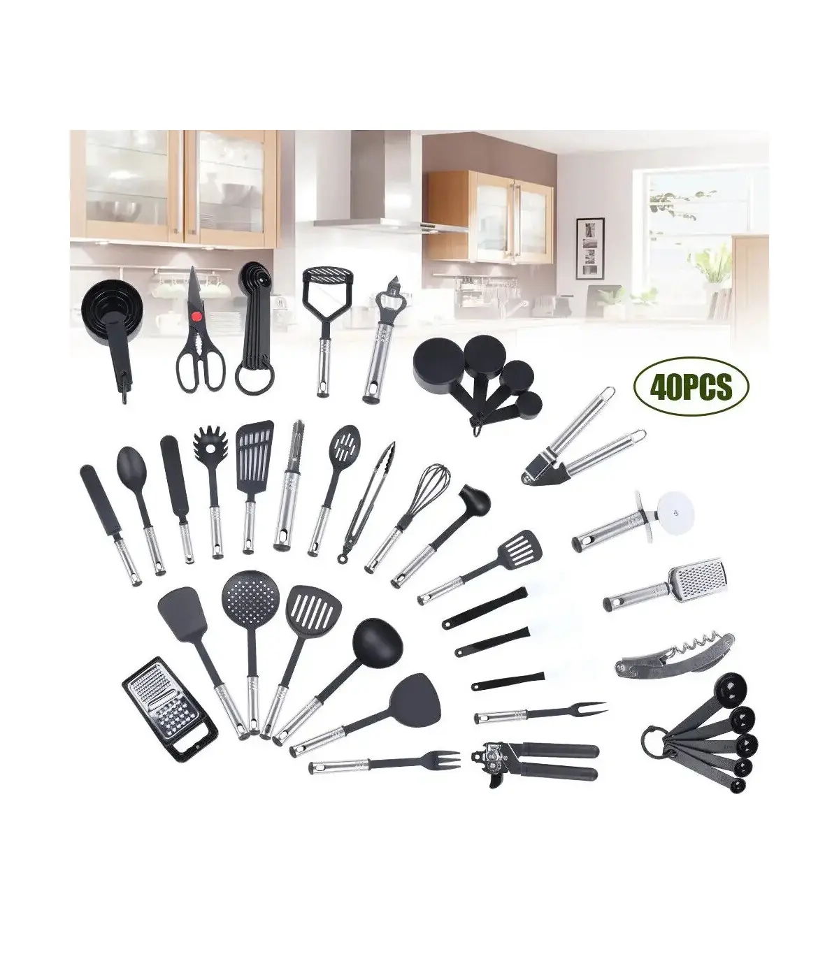 [Black GERMANY] 40 pièces ensemble d\'aide de cuisine en acier inoxydable ustensiles antiadhésif