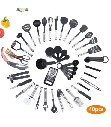 [Black GERMANY] 40 pièces ensemble d\'aide de cuisine en acier inoxydable ustensiles antiadhésif