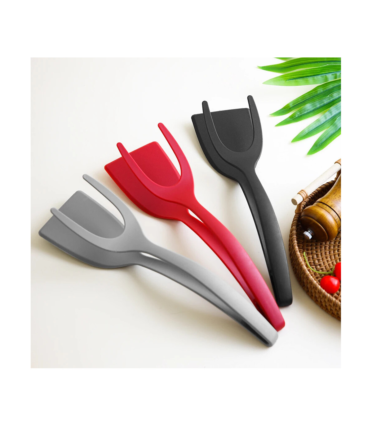 [Red 1pcs CHINA] Spatule à crêpes antiarina, tourneurs frits, pince à œufs, cuisine, steak, pin