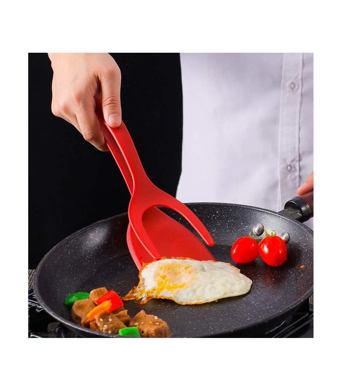 [Red 1pcs CHINA] Spatule à crêpes antiarina, tourneurs frits, pince à œufs, cuisine, steak, pin