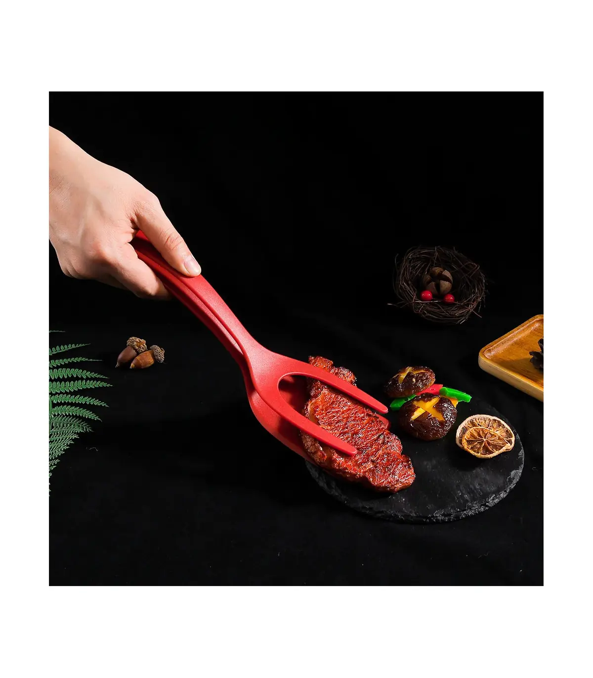 [Red 1pcs CHINA] Spatule à crêpes antiarina, tourneurs frits, pince à œufs, cuisine, steak, pin