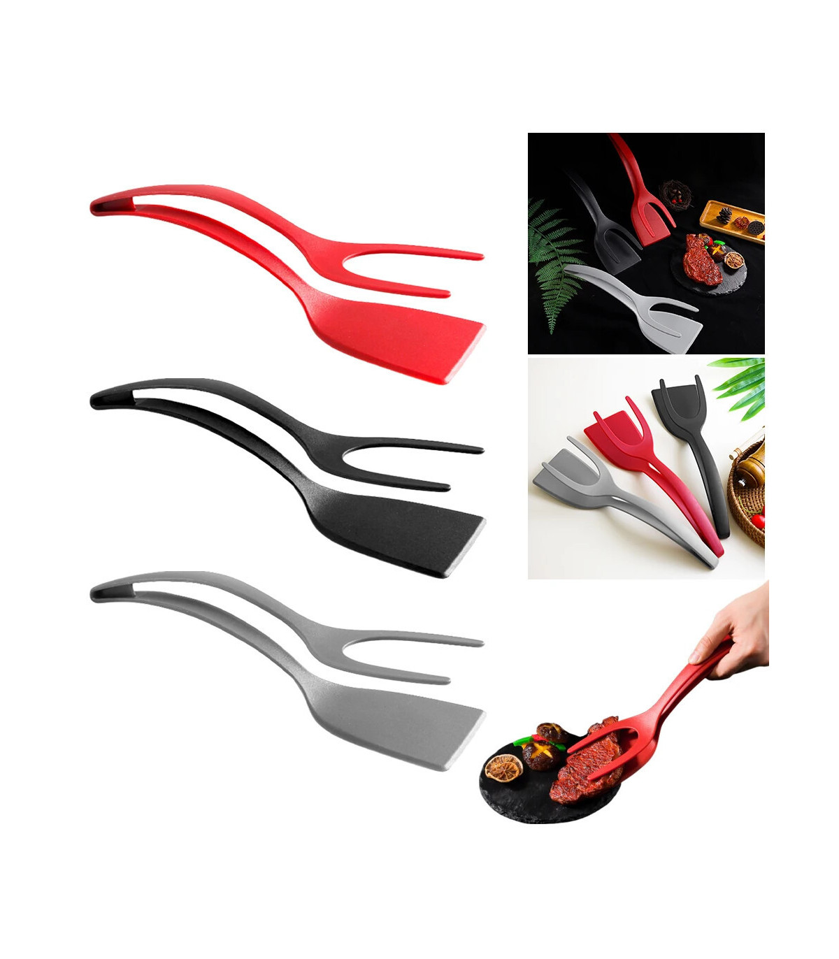 [Black 2pcs CHINA] Spatule à crêpes antiarina, tourneurs frits, pince à œufs, cuisine, steak, p