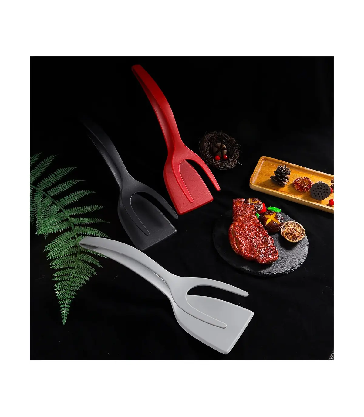 [Black 2pcs CHINA] Spatule à crêpes antiarina, tourneurs frits, pince à œufs, cuisine, steak, p