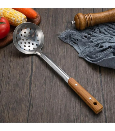 [Strainer] Spatule à manche en Imitation de Grain de bois en acier inoxydable, pelle qui fuit,