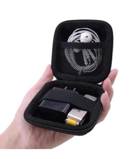 [Black] Sac de rangement portable pour écouteurs, sac d'évaluation de câble de données, étui mu