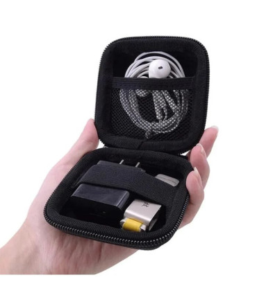 [Black] Sac de rangement portable pour écouteurs, sac d'évaluation de câble de données, étui mu