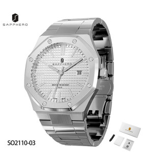 [SO2110-03 Non] SAPPHERO montre pour hommes, bracelet en acier inoxydable, conception résistant