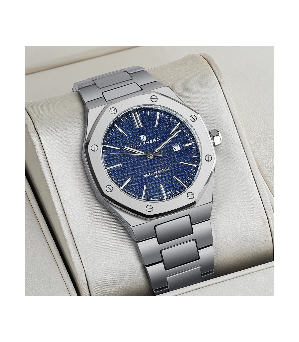 [SO2110-03 Non] SAPPHERO montre pour hommes, bracelet en acier inoxydable, conception résistant